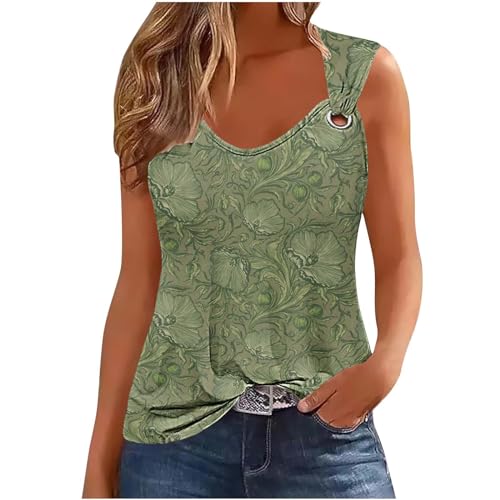 Mzkdieey Women's Summer Floral Print Tank Tops Crewneck Sweet O Ring Basic Cami Shirt y2k Going Out Clothes Sleeveless Blouse