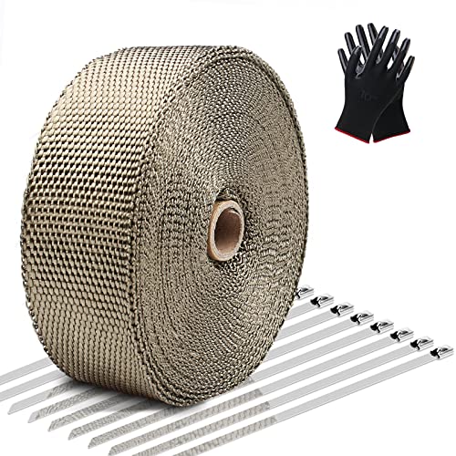 Exhaust Wrap LIBERRWAY Header Wrap Exhaust Heat Wrap for Exhaust Pipes Tap Kit for Car Motorcycle, 2'x50ft with 10 Stainless Ties and Gloves
