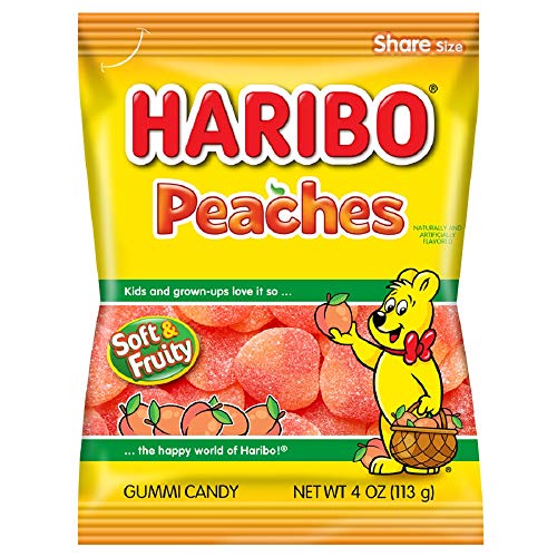 Haribo Gummi Candy, Peaches, 4 oz. Bag (Pack of 12)