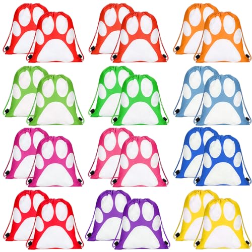 Shappy 24 Pack Drawstring Party Favors Bags Cartoon Animal Candy Goodie for Boys Birthday Kids Gift Return Girls Supplies(Paw Print)