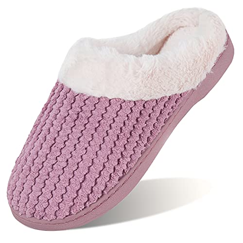 WateLves Women's Slippers Comfort Memory Foam Coral Fleece Slippers Plush Lining House Shoes for Indoor & Outdoor (Bean powder, M)