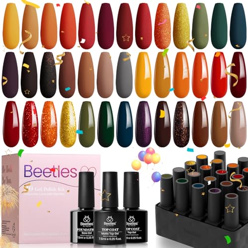 beetles Gel Polish Nail Set 20 Colors Cozy Campfire Collection Orange Yellow Green Brown Gel Polish Set Soak Off Uv Lamp Need Base Glossy & Matte Top Coat Manicure Kit for Girls Women Christmas Gift