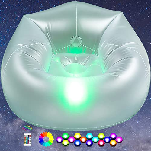 Ccinnoe Inflatable Illuminated LED Loung Chair,LED Air Camping Chair for Kids Adults,Blow Up LED Lights Sofa,Lazy Couch with LED Light Mood Lamp for Party, Yard, Indoor Rooms