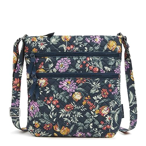 Vera Bradley Women's Cotton Triple Zip Hipster Crossbody Purse, Fresh-Cut Floral Green, One Size