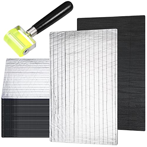 196 Mil Car Sound Deadening Mat Sound Deadener Automotive Audio Noise Insulation Dampening Insulation Mat with Rubber Roller for Hood Ceiling Door 15.7 x 9.8 in Each Sheet (31 Pcs)
