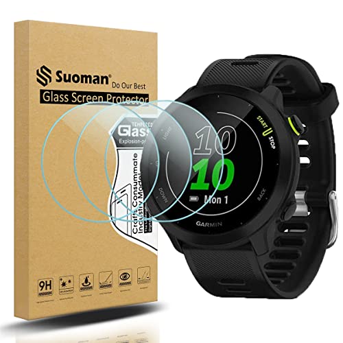 Suoman 3-Pack for Garmin Forerunner 55 Screen Protector, 2.5D 9H Hardness Tempered Glass Screen Protector for Garmin Forerunner 55 Smartwatch