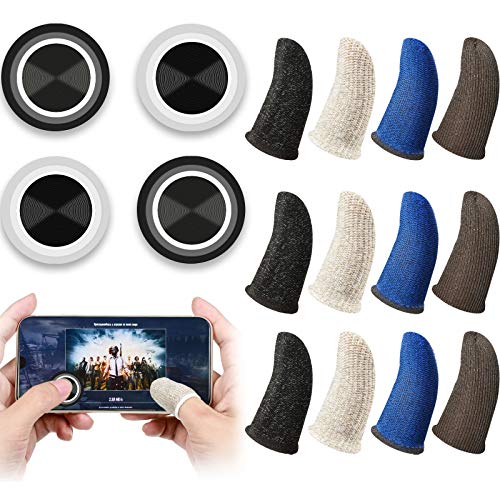 Weewooday 16 Pieces Phone Game Joystick Kits, 4 Touch Screen Game Control Joypad and 12 Gaming Finger Sleeve, Mobile Game Controller with Anti-Sweat Thumb Sleeves for Phones Tablets
