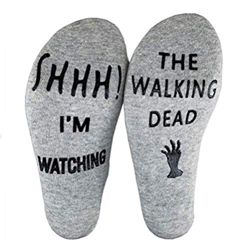 Beminh Men Socks Warm Winter Soft Warm Gifts Shhh I'm Watching The Walking Dead Funny Crew Socks Halloween Socks Gifts (Gray)