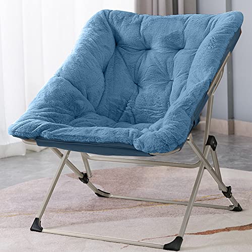 OAKHAM Comfy Saucer Chair, Folding Faux Fur Lounge Chair for Bedroom and Living Room, Flexible Seating Chair for Kids Teens Adults, X-Large (Faux Fur-Blue)