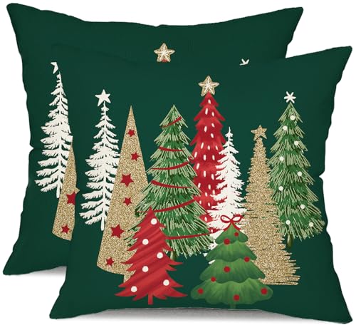 DFXSZ Christmas Pillow Covers 18x18 Inch Set of 2 Christmas Tree Decorative Green Throw Pillows Winter Christmas Decor for Home Couch 50