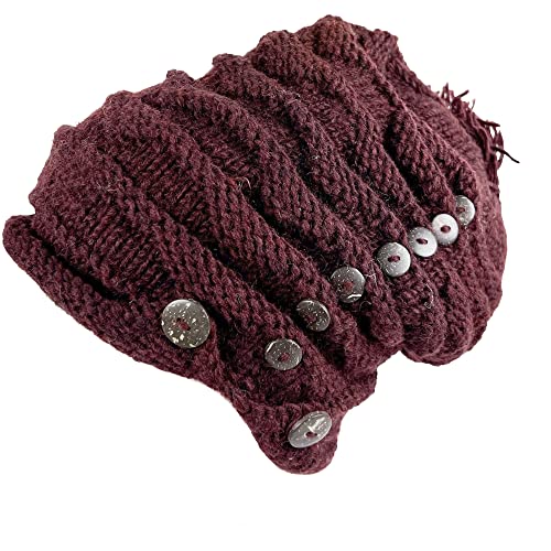 Agan Traders 1414 Trendy Ribbed Wool Knit Warm Oversized Chunky Soft Fleece Lined Slouchy Beanie Hat (Burgundy)