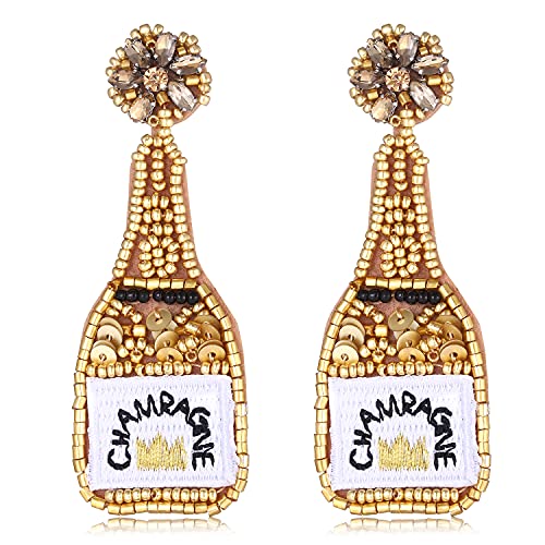 HZEYN Beaded Earrings Champagne Bottle Drop Dangle Earrings Handmade Champagne Earrings Fashion Jewelry (Gold)