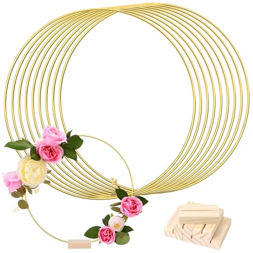Sntieecr 10PCS 12Inch Metal Floral Hoop Centerpiece Table Decorations, Metal Wreath Ring with 10 PCS Place Card Holders, for Wedding Party Dining Table Decor