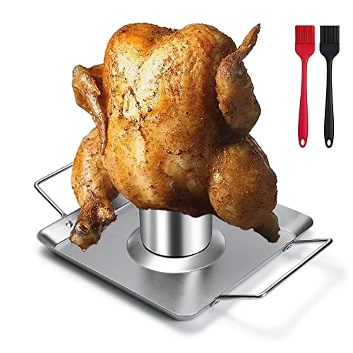 G.a HOMEFAVOR Turkey Rosting Pan - Beer Can Chicken Roaster Rack - Stainless Steel BBQ Roasting Holder for Grill Smoker or Oven - Dishwasher Safe + 2 Silicone Brush BBQ Tool Sets
