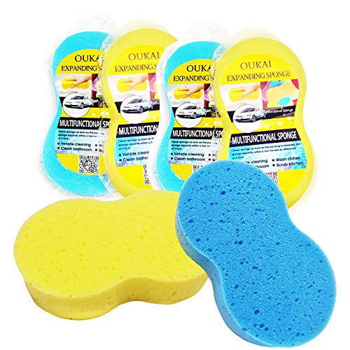 Car Wash Sponge,Non-Scratch Large car Sponges for Washing, Multi-Use Cleaing Sponges Bone Design Cleaning Polishing Foam for Dishes Washing Bathroom and Kitchen Cleaning 4PCS(2 Yellow,2 Blue)