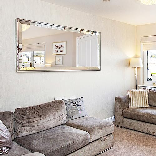 Chende 22' X 47' Large Decorative Wall Mirror for Decor, Angled Living Room Mirror with 2' Big Beveled Edge and Stainless Steel Frame, Rectangular Mirror for Dining Room, Bedroom