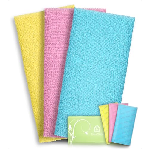 Exfoliating Washcloth Exfoliating Body Scrubber - Back Scrubber for Shower Japanese Beauty Washcloth African Net Sponge Bath Korean Loofah Towel Wash Cloth Body Shower Scrub Towel 3 Pack by CasaVida