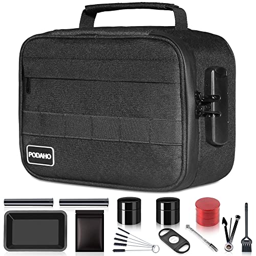 PODAHO Large Smell Proof Case Complete Kit with 11 Small Items, Premium Smell Proof Lockable bags with Combination Lock, Smell Proof Box Containers For Home and Travel, Black