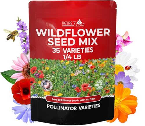 170,000 Wildflower Seeds, 1/4 lb, 35 Varieties of Flower Seeds, Mix of Annual and Perennial Seeds for Planting, Attract Butterflies and Hummingbirds, Non-GMO…