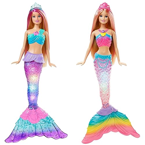 Barbie Mermaid Dolls, Dreamtopia Mermaid Toys, 1 with Light-up Rainbow Tail and 1 with Pink-Streaked Hair Dreamtopia Twinkle Lights Mermaid Doll (12 in, Blonde)