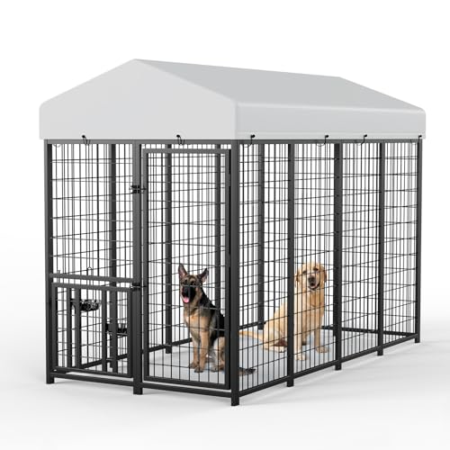 ROOMTEC Large Dog Kennel Outdoor Pet Pens Dogs Run Enclosure Animal Hutch Metal Coop Fence with Roof Cover (8'L x 4'W x 5.6'H)