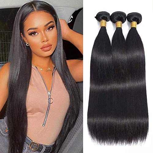 Human Hair Bundles Straight Bundles Human Hair 14 16 18 Inch 10A Brazilian Hair Bundles Human Hair 100% Unprocessed Virgin 3 Bundles Human Hair Weave Bundles Human Hair Extensions Natural Color (14 16 18 Inch, Straight Hair)