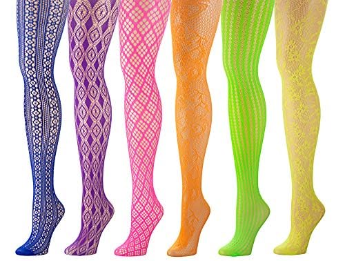 Isadora Paccini Women's 6-Pack Fishnet Lace Pantyhose Playful Daring Aesthetics Rainbow Colored Versatile Patterned Tights (One Size Fits Most, Colorful. 809N-T1