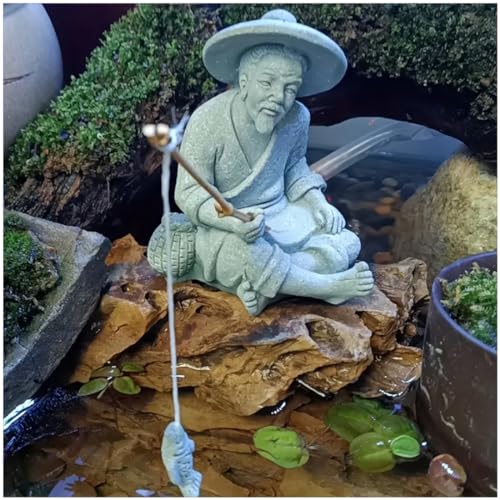 livelyfish Asian Aquarium Decorations Statue Small Japanese Bonsai Figurines Zen Garden Decorations Sandstone Ornament for Fish Tank Home Decor, A2