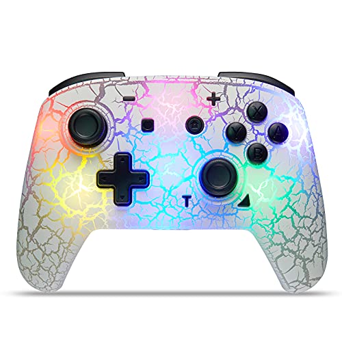 binbok Switch Controller, Wireless Switch Pro Controller for Switch/Switch Lite/Switch OLED, 8 Colors Adjustable LED Wireless Remote Gamepad with Unique Crack/Turbo/Motion Control (White)
