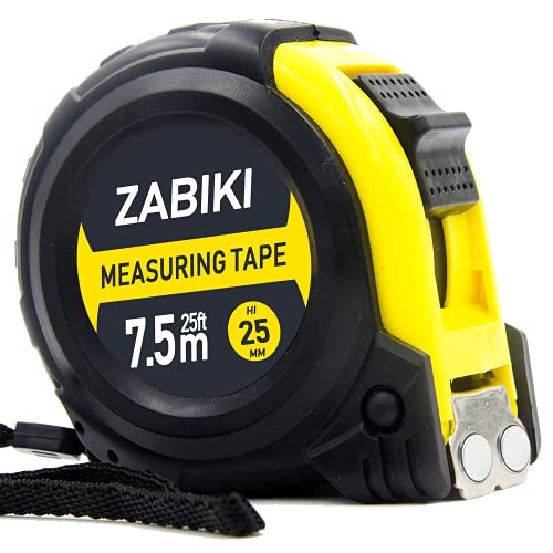 Zabiki Measuring Tape Measure, 25 Ft Easy to Read Decimal Retractable Dual Side Ruler with Metric and Inches, for Surveyors, Engineers and Electricians, with Magnetic Tip and Rubber Protective Casing