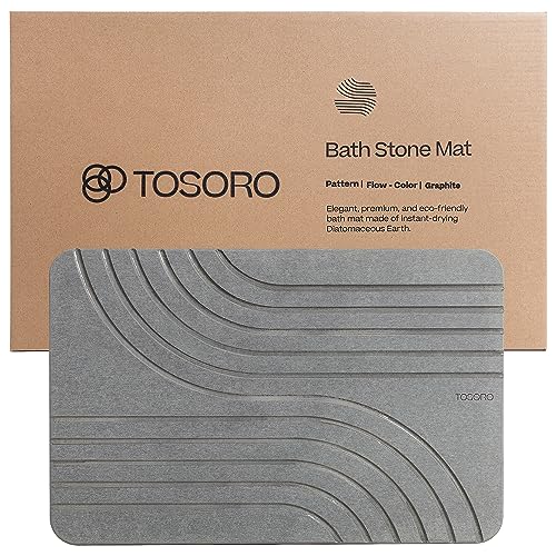 TOSORO - Stone Bath Mat, Diatomaceous Earth Non-Slip Stone Shower Mat - Quick Drying Absorbent Bath Stone Mat - Elegant & Modern Design, Easy to Clean (23.5 x 15 Graphite)