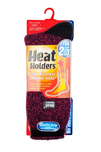 Heat Holders - Women's Original Ultimate Thermal Socks, One size 5-9 us (Twist Charcoal/Raspberry)