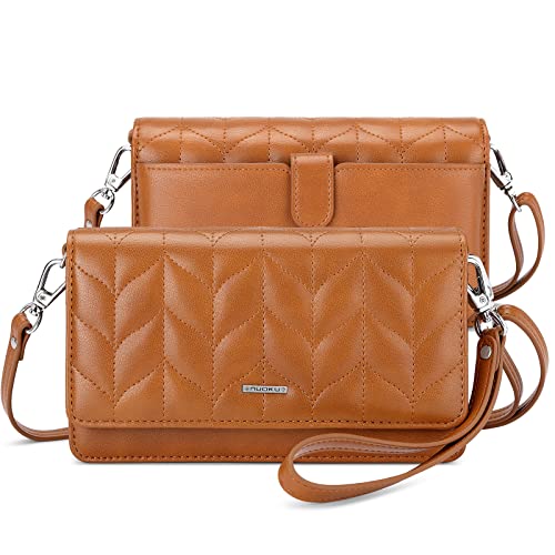 nuoku Women Small Crossbody Bag Cellphone Purse Wallet with RFID Card Slots 2 Straps Wristlet, Brown