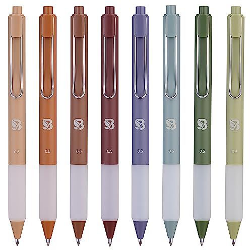 BLIEVE - Earthy Colored Gel Pens With Cool Matte Finish, Aesthetic and Cute Pens With Smooth Writing For Journaling And Bible Note Taking No Bleed Through, Drawing Pen, Cute School Supplies 8 Pack