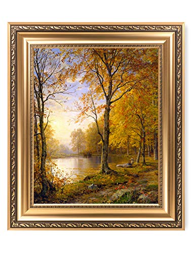 DECORARTS - Indian Summer, William Trost Richards Classic Art. Giclee Print on Canvas with Matching Golden-relief Framed Wall Art. 16x20 Total with Framed Size: 20.5x24.5