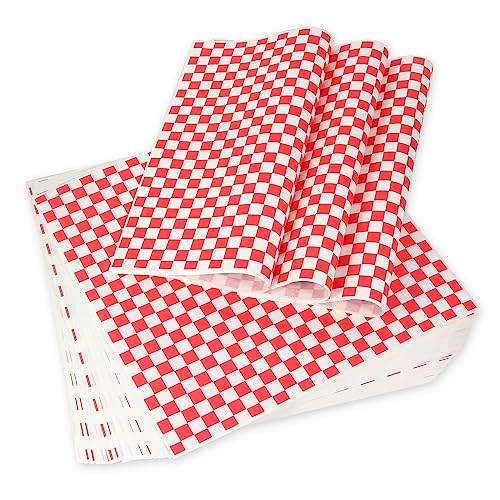 100pcs Deli Paper Sheets 12x12', Premium Food Basket Liners, Grease Resistant Wax Paper Sheets for Food, Classic Checkered Sandwich Wrapping Paper for Party, Festival and Outdoors, JIRNGLA
