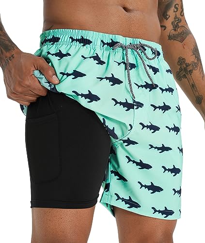 APTRO Men's Swim Trunks with Compression Liner 5.5' Bathing Suit Beach Swimsuits #195 L