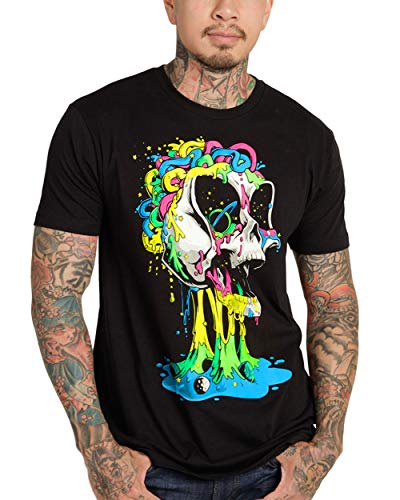 INTO THE AM Skeleton Design Shirts - Brain Invader Skull Graphic Tee (Black, Large)