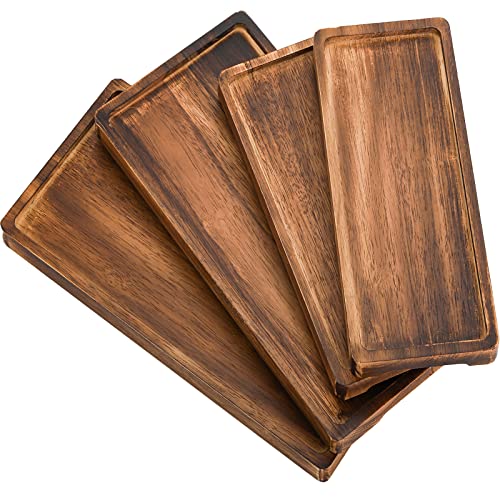 SOUJOY Set of 4 Wood Serving Tray, Oak Platter for Food, 12'', 14.5'' Rectangular Charcuterie Board with Edge for Home Decor, Dessert, Vegetables, Fruit, Appetizer, Cheese Dishes