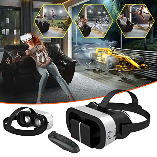Virtual Reality Headset VR Glasses, 4K Panorama Immersive Experience 3D VR Glasses, Eye Protection VR Glasses with Goggles for Movies with Remote Control, Supporting Myopia (Black)