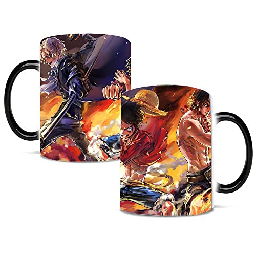Funcious One Piece Luffy Three Brothers Color Changing Heat-Sensitive Reactive Ceramic Coffee Mug One Piece Anime Mug 11oz