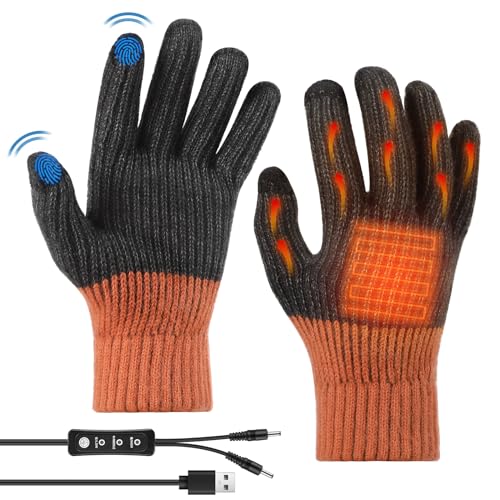 QUUREN USB Heated Gloves for Women Men Mitten Winter Electric Hand Warmer Stretchy Knitting Full Fingers Thermal Glove 2 Fingers Touchscreen Laptop Electric Heating Glove Washable Gift