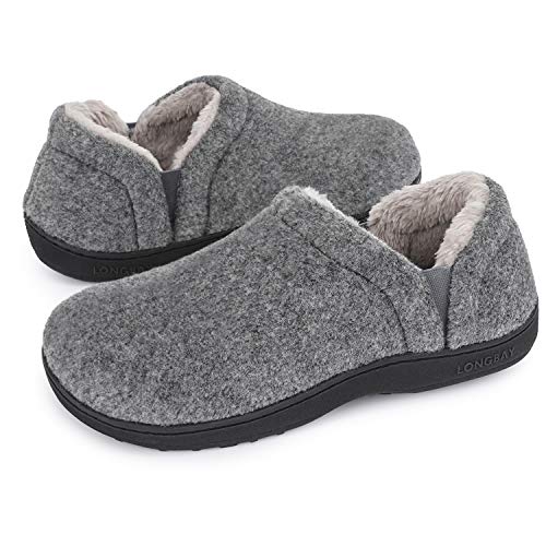 LongBay Men's Felt Slippers Warm Comfy House Shoes for Indoor Outdoor (Light Gray, 11-12)