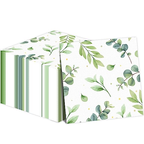 50PCS Eucalyptus Napkins Greenery Disposable Decorative Guest Papers for Wedding Green Foliage Eucalyptus Leaf Theme Luncheons Dinners Supplies for Bridal Shower Birthday Party Decoration