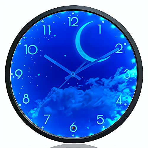OCEST Night Light Wall Clock for Bedroom, 12 Inch Silent Battery-Operated LED Wall Clocks for Living Room/Kitchen, Glow in The Dark Large Digital Display Wall Clock Kids Birthday Gift -Moon