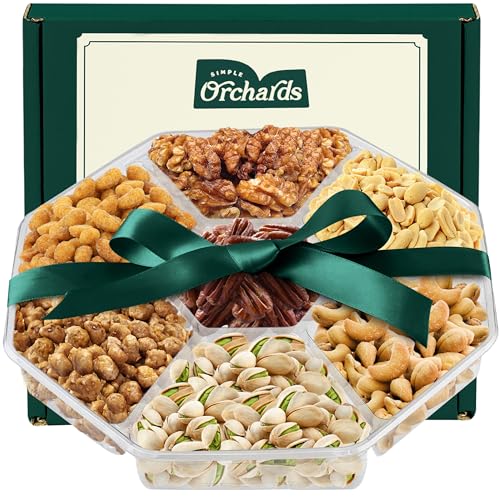 Holiday Assorted Nuts Gift Basket - With a Variety of Freshly Roasted Nuts - Beautifully Packaged Gift for Holiday Gifts, Sympathy Basket, Christmas Gift, (7 Sectional)