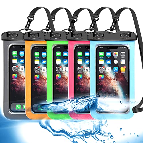 5 Pack Universal Waterproof Phone Pouch, Large Phone Dry Bag Waterproof Case for Apple iPhone 15 14 13 12 11 Pro Max XS Max XR X 8 7 6 Plus SE, Samsung S21 S20 S10,Note,Up to 7.5'