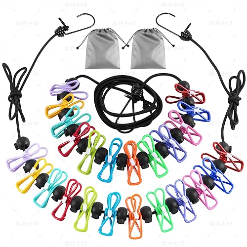 2 Pack Camping Clothesline Portable 12 Clothespins, Camping Accessories Travel Clothesline for Outdoor Indoor, Retractable Clothes Line Elastic Clothesline for Camper Hotel Room