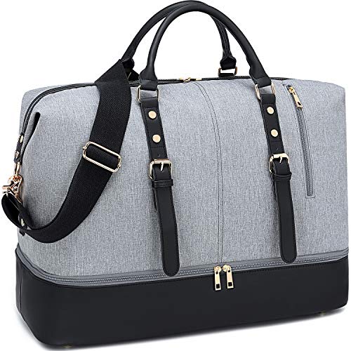 Weekender Carry On Tote Overnight Bag for Men and Women Travel Duffle with Bottom Shoe Compartment 60L(Grey-D)