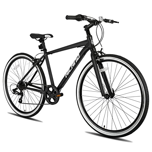 Hiland Mens and Womens Hybrid Bike, Step-Over or Step-Through Frame, 700C Wheels Urban Commuter Bike, Shimano Drivetrain 7 Speeds Road Bicycle for Adult